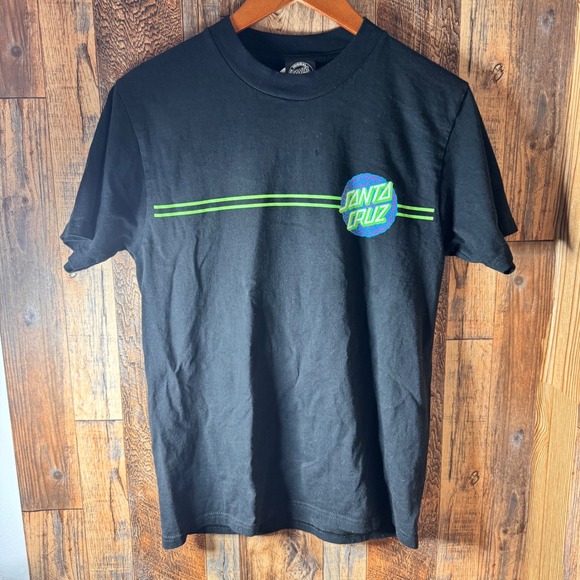Santa Cruz Skateboards Black T-Shirt Green Blue Logo Graphic - Picture 1 of 8